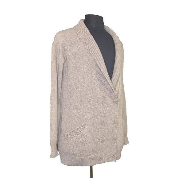 TANDEM Double Breasted Cardigan Sweater Button Front Taupe Italian Wool Size 42 - Picture 2 of 13